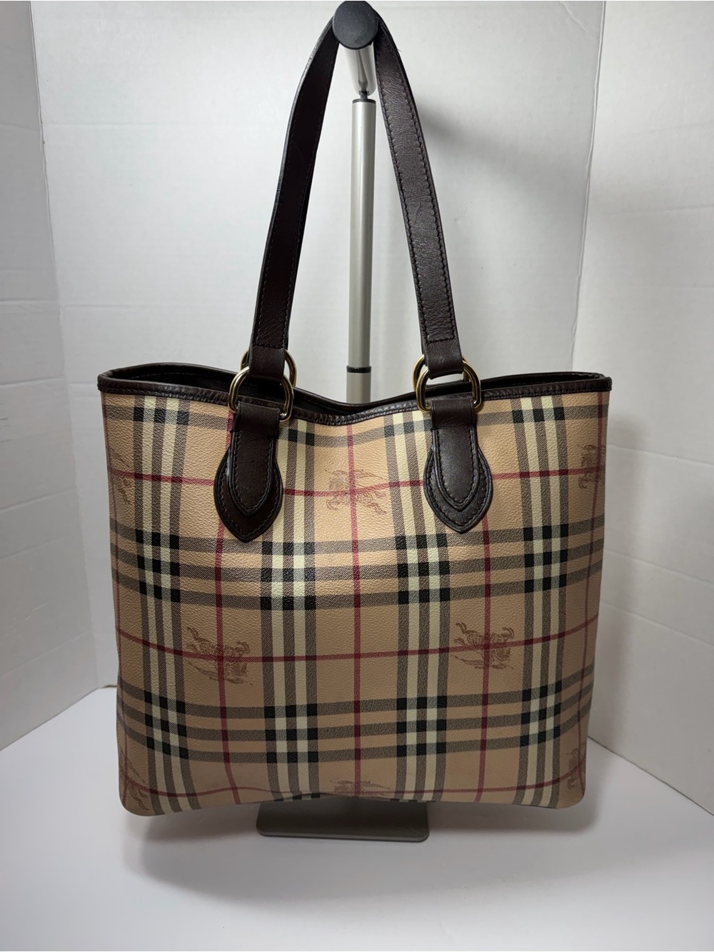 BURBERRY Tote Bag Hand Bag Haymarket Nova Check Beige PVC Leather Made in Italy
